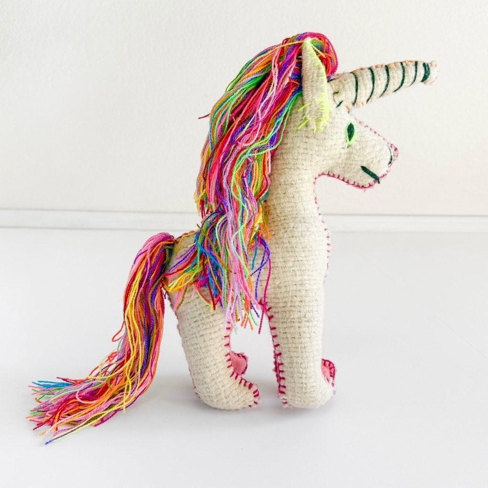 NWT Eclectic Array Handmade Artisan Wool Rainbow Unicorn Plush Stuffed Animal